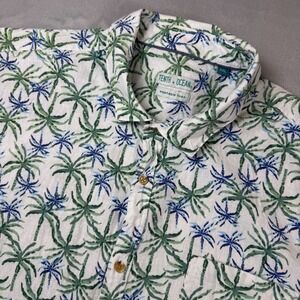 Tenth + Ocean Mens XXL Washable Linen Cotton Palm Tree Short Sleeve Button Shirt